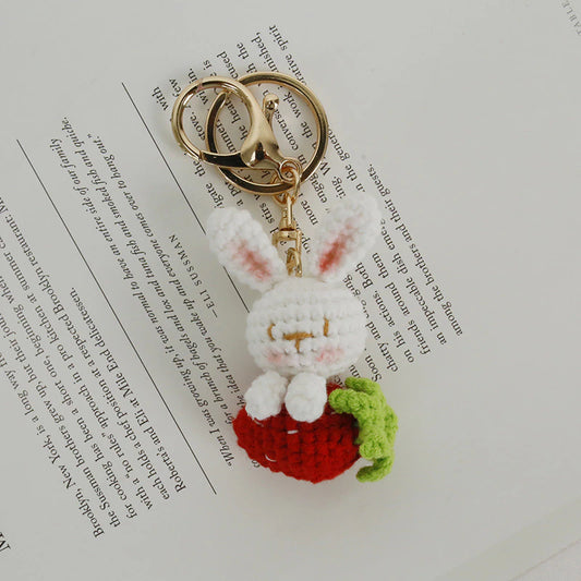 Crochet Bunny Keyring - Bunny with Strawberry