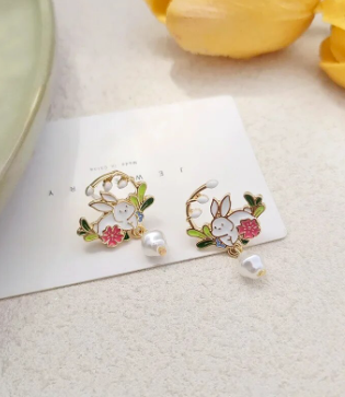 Rabbit with Blossom Stud Earrings