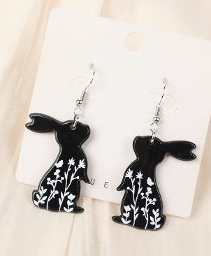 Rabbit With White Flowers Earrings