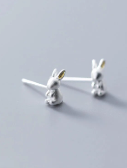 Tiny Silver Bunny Stud Earrings