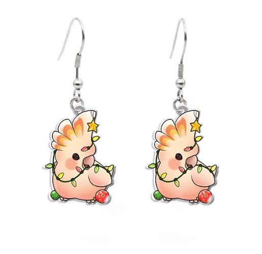Pink Cockatoo With Festive Lights Earrings - Festive Season 2025