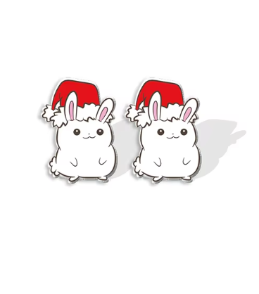 Rabbit Wearing Seasonal Hat Stud Earrings - Festive Season 2025