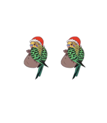 Budgie With Festive Hat Stud Earrings - Festive Season 2025