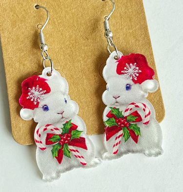 Seasonal Rabbit With Candy Cane Earrings - Festive Season 2025