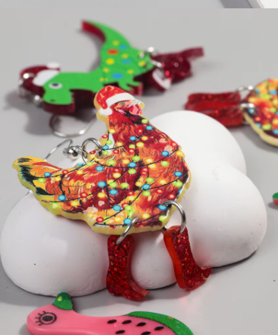 Festive Chicken In Boots Earrings - Festive Season 2025