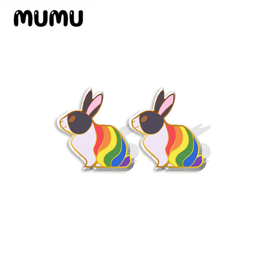 Rainbow Rabbit Stud Earrings