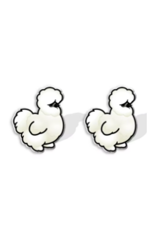 Cartoon White Fluffy Hen Stud Earrings