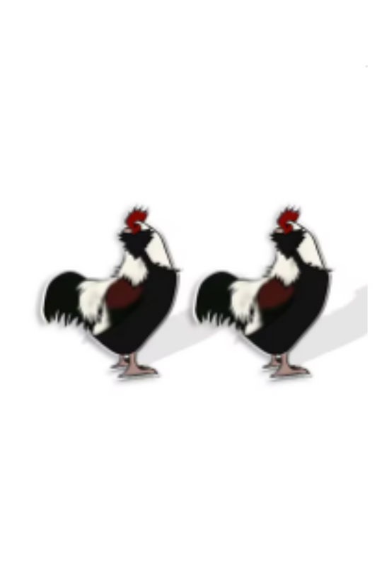 Black & White Hen Stud Earrings