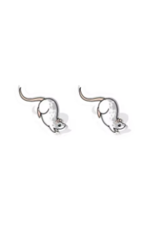 White With Grey Spots Rat Stud Earrings