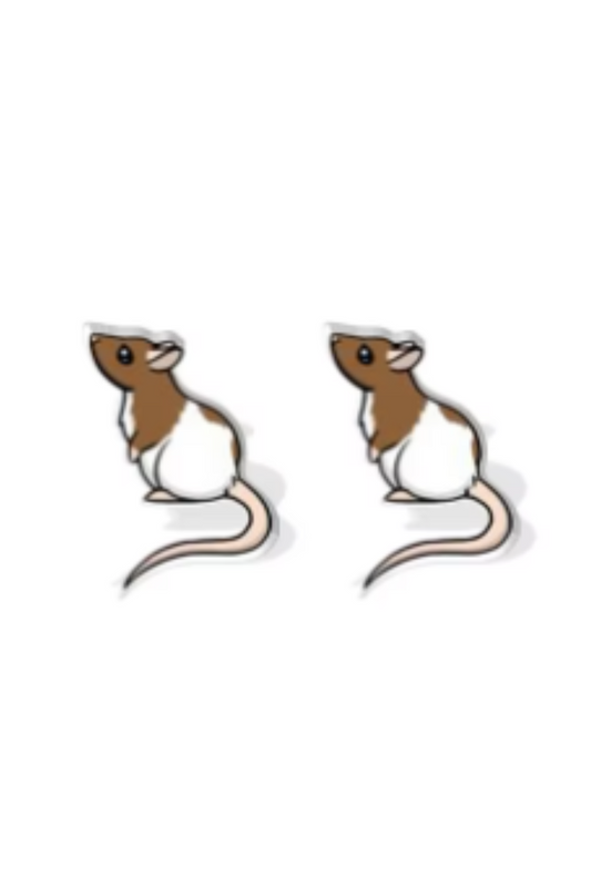 Rat With Brown Face Stud Earrings