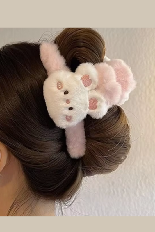 Pink Fluffy Bunny Hair Clip