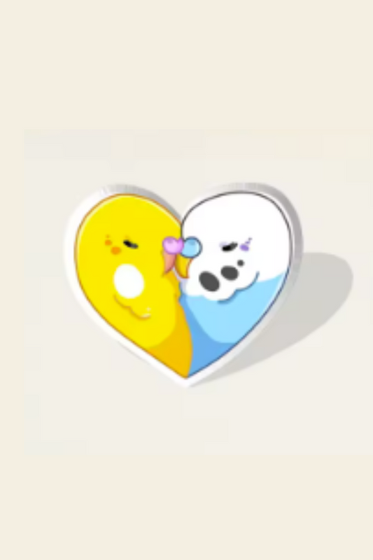 Budgies in a Love Heart Pin