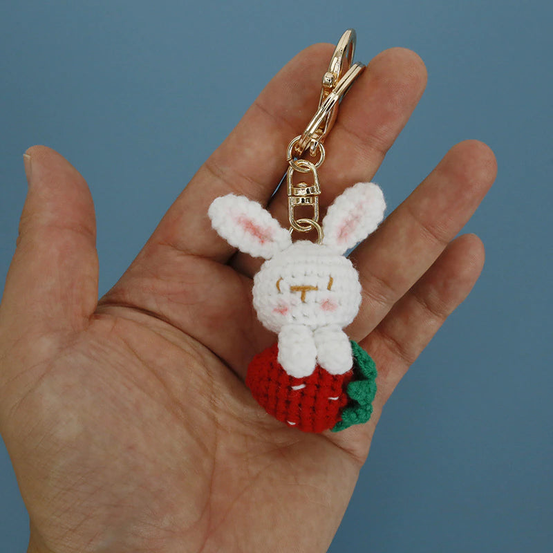 Crochet Bunny Keyring - Bunny with Strawberry