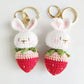 Crochet Bunny Keyring - Bunny Head on Strawberry