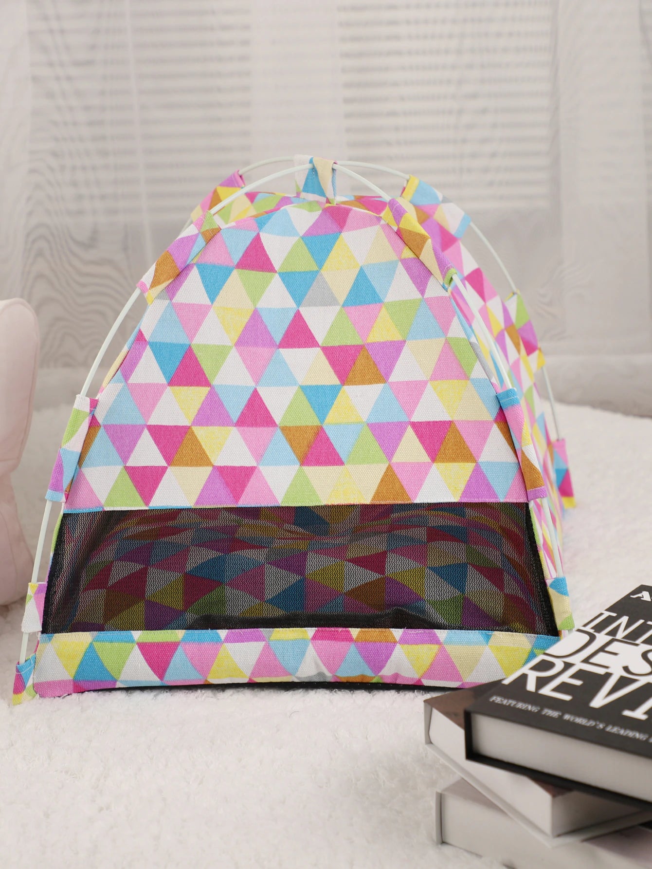 Fabric Pet Tent - Bright Geometric Print