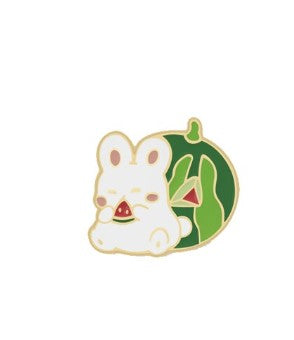 White Rabbit with Watermelon Enamel Pin