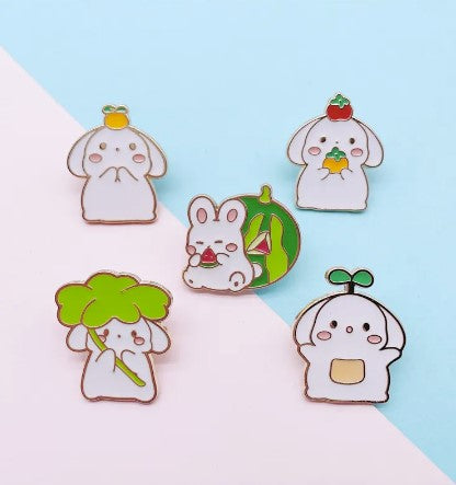 White Lop with Tomatoes Enamel Pin