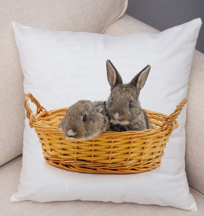 Bunnies in Basket - Square Pillow Case