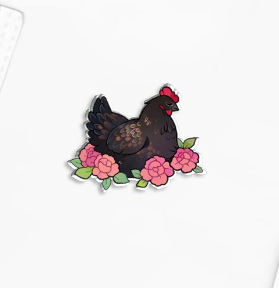 Black Hen With Roses Pin