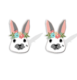 Spot Rabbit With Flower Crown Stud Earrings