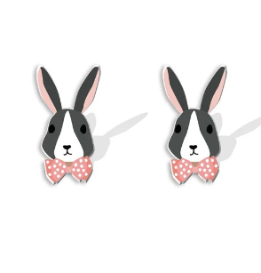 Dutch Rabbit With Bow-tie Stud Earrings