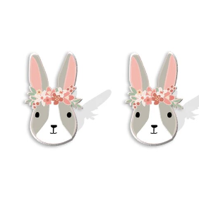 Dutch Rabbit With Flower Crown Stud Earrings