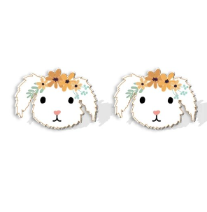 Fluffy Lop Rabbit With Flower Crown Stud Earrings