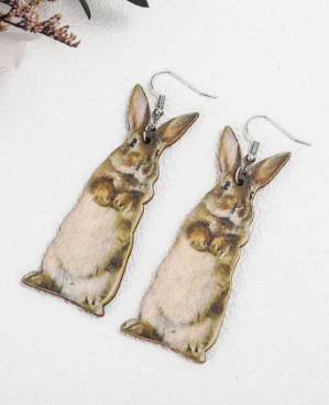 Bunny Standing Wooden Earrings