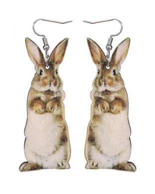Bunny Standing Wooden Earrings