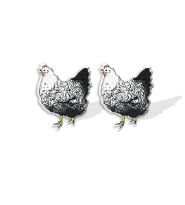 White & Black Speckled Hen Stud Earrings
