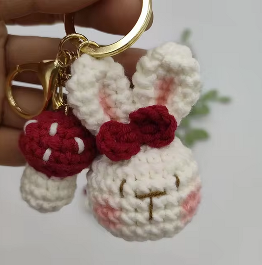 Crochet Bunny Keyring - Bunny Head and Mushroom