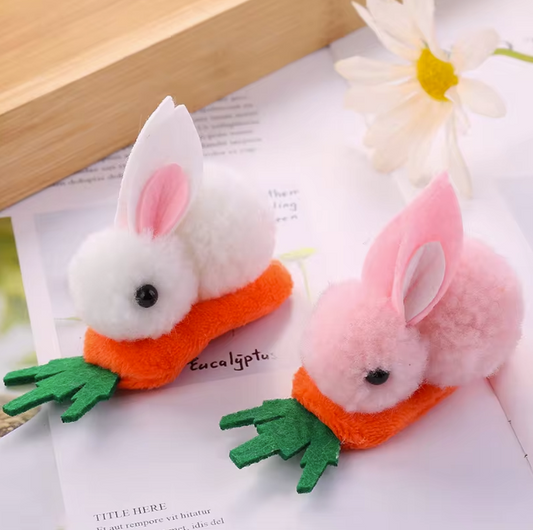 Pom Pom Bunny on Carrot Hair-clip