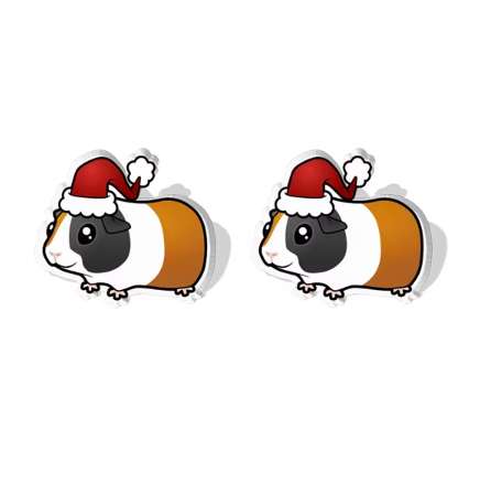 Guinea Pig Wearing Seasonal Hat Stud Earrings - Festive Season 2024