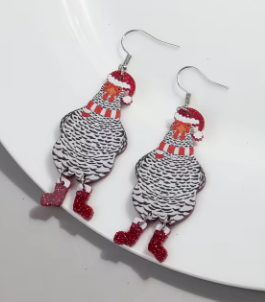 Festive White & Black Speckled Chicken Earrings - Festive Season 2024