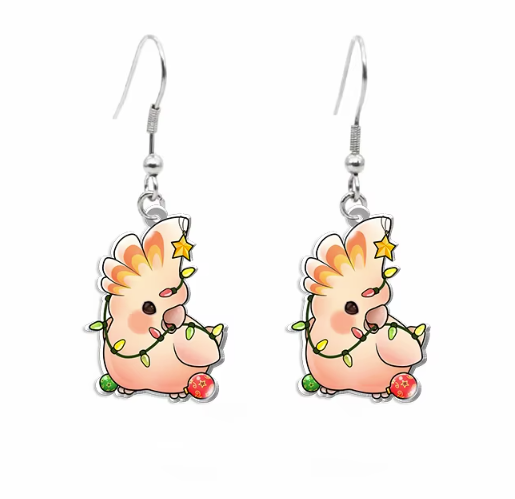 Pink Cockatoo With Festive Lights Earrings - Festive Season 2024