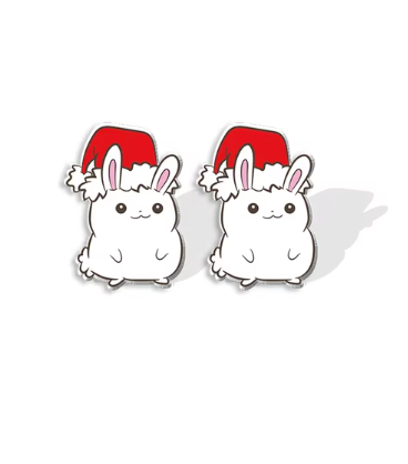 Rabbit Wearing Seasonal Hat Stud Earrings - Festive Season 2024