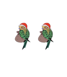 Budgie With Festive Hat Stud Earrings - Festive Season 2024