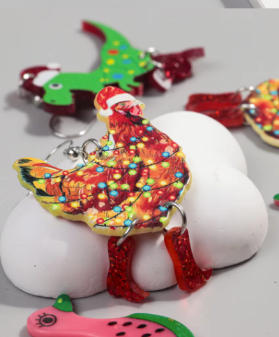 Festive Chicken In Boots Earrings - Festive Season 2024