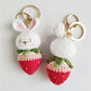 Crochet Bunny Keyring - Bunny Head on Strawberry