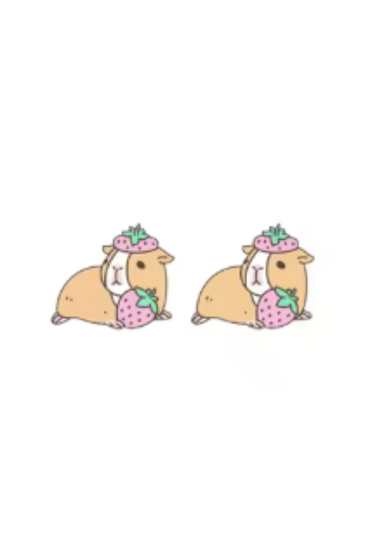 Strawberry Guinea Pig Stud Earrings