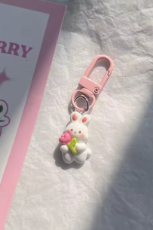 Bunny Keyring - Bunny with Tulip