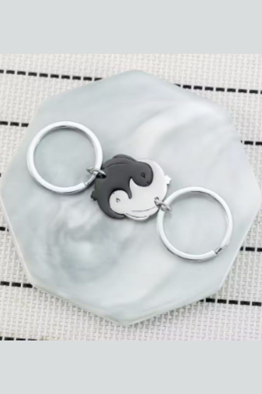 Yin Yang Metal Bunny Keyring - Black & Silver