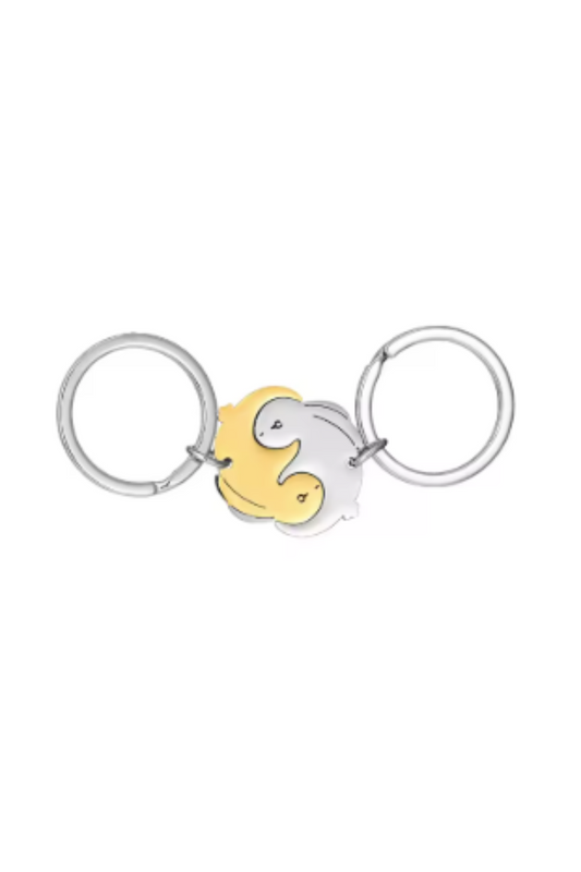 Yin Yang Metal Bunny Keyring - Gold & Silver