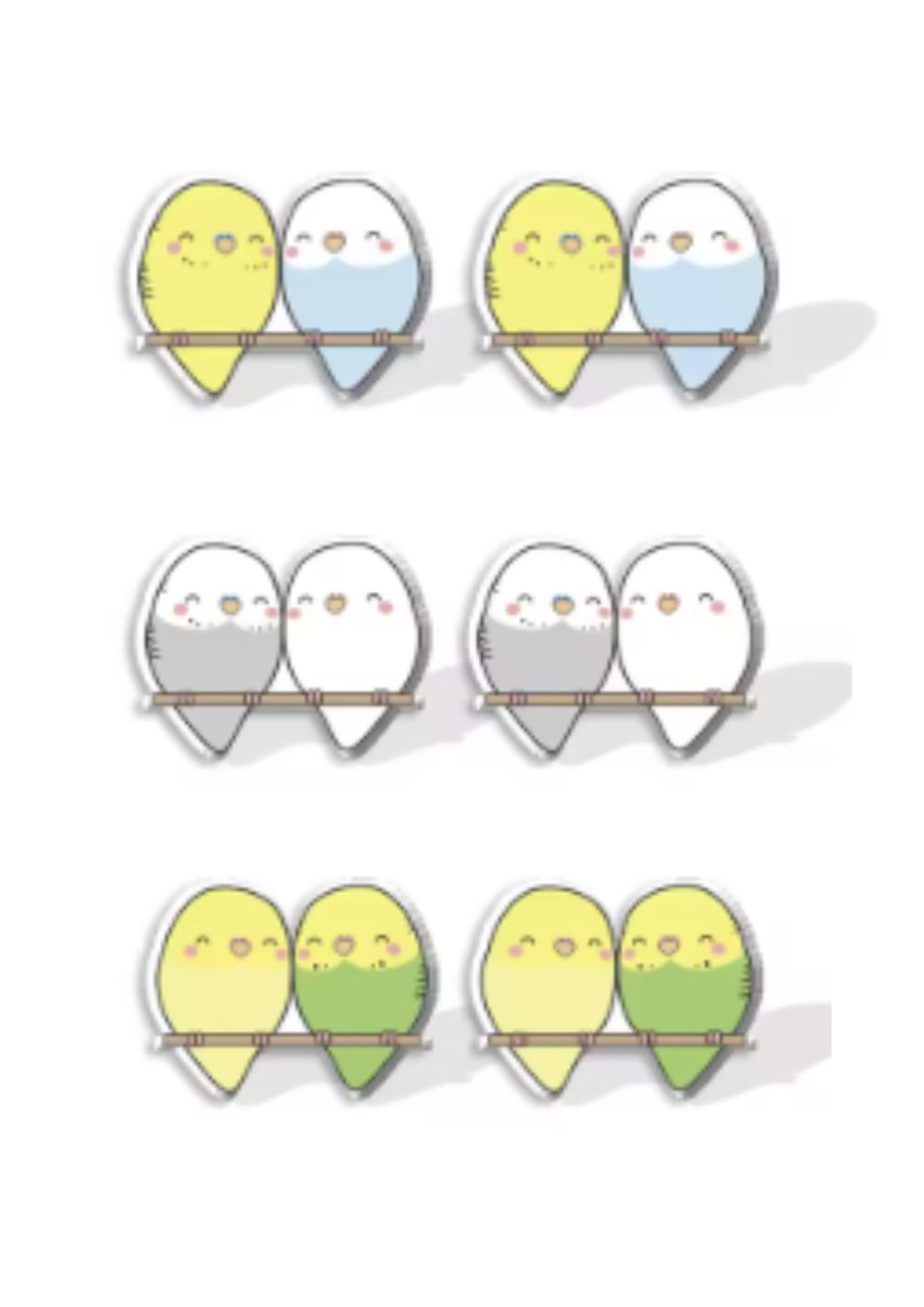 Cuddling Budgerigars Stud Earrings