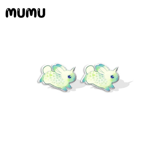 Green Bunny-corn Stud Earrings