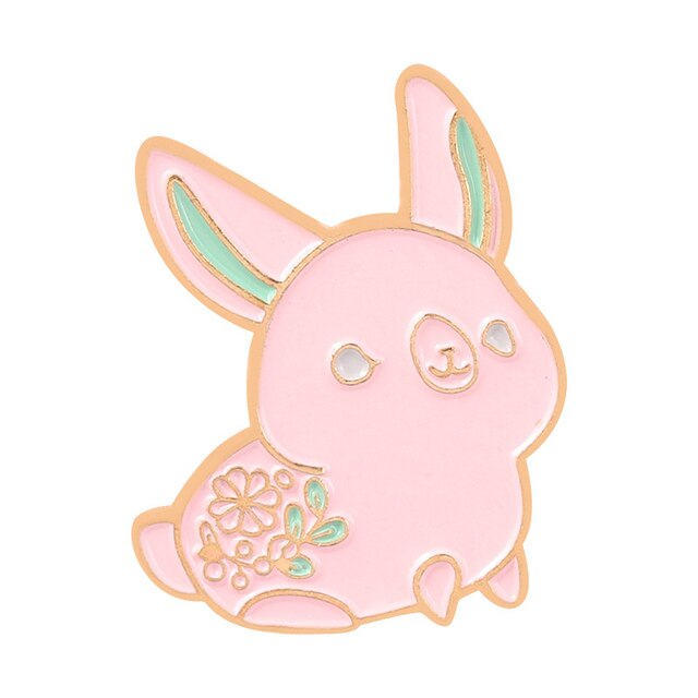 Pink Floral Rabbit Enamel Pin