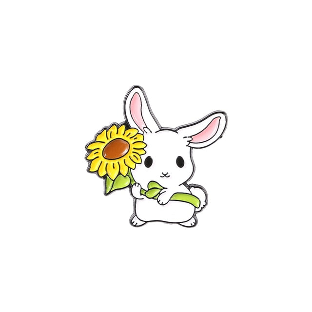 White Bunny Enamel Pin - Sunflower