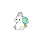 White Bunny Enamel Pin - Blue Daisy