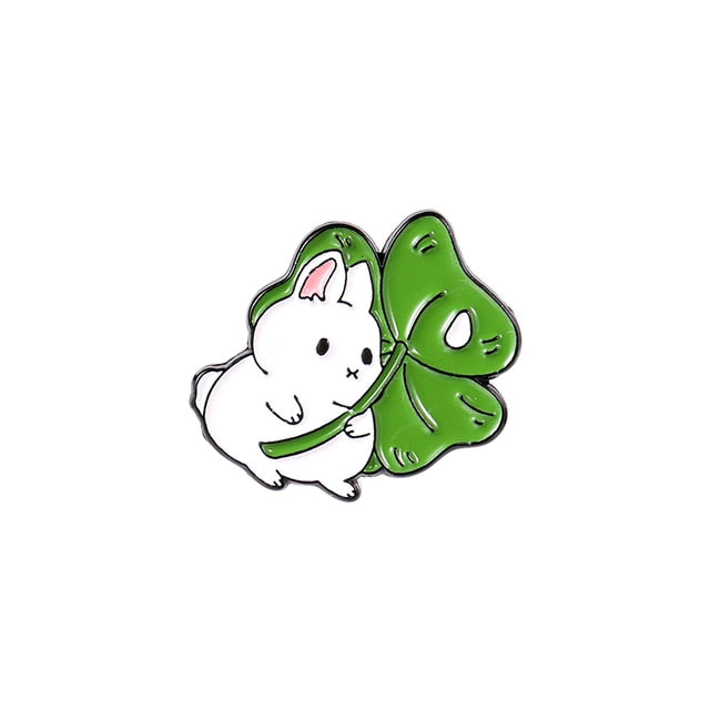 White Bunny Enamel Pin - Clover