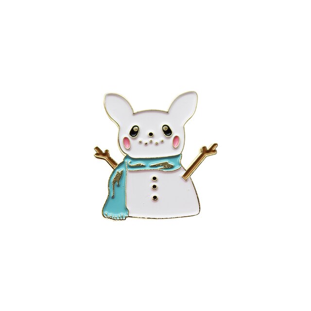 Snowman Bunny with Blue Scarf Enamel Pin